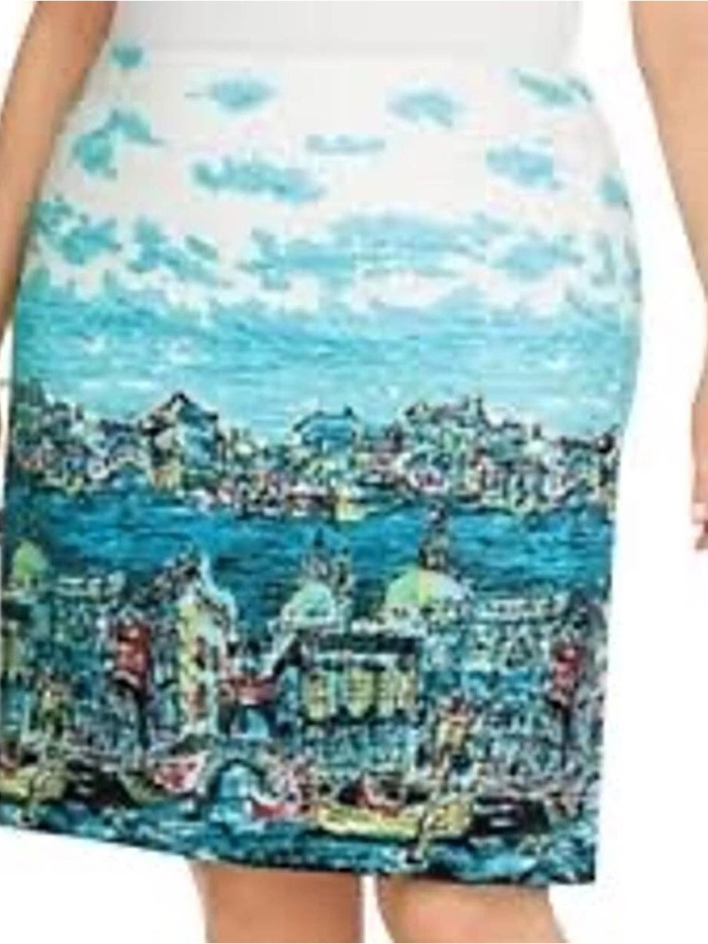 Talbots Women’s Pencil Skirt Venice Italy Canal Cityscape Scene Lined Size 10